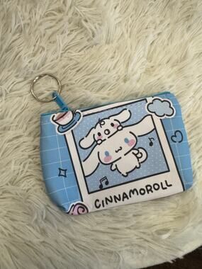 Sanrio Cinnamonroll Small coin purse light blue zipper keychain